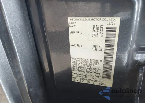 2010 Nissan Altima 2.5 S z USA, uszkodzony, nr VIN 1N4AL2AP1AN435087